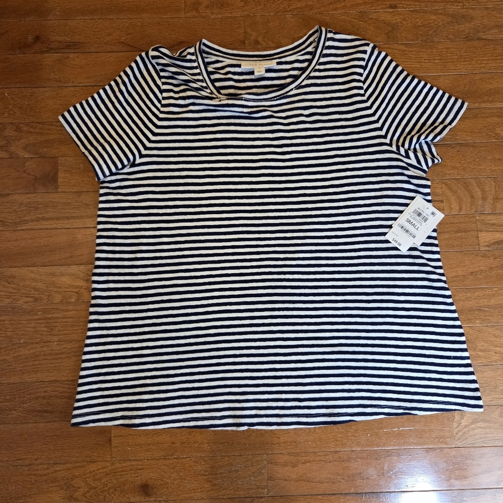 Linen Blend Striped Black and White Women's Top NWT